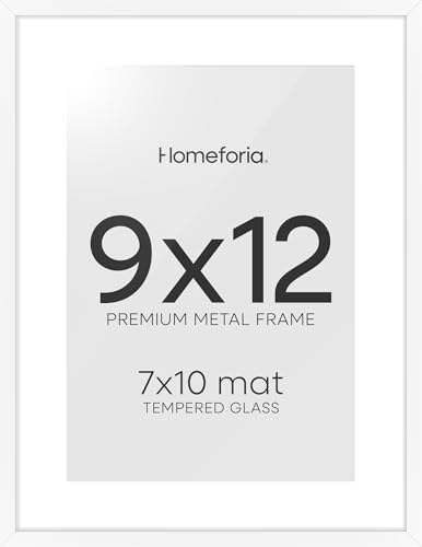 Homeforia 9x12 White Picture Frame, High-End Metal, 7x10 Mat, Glass by Homeforia