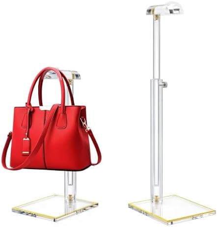 2Pcs Purse Display Stands, Height Adjustable10"-16"+14"-24", Acrylic Handbag Stands for Display, Clear Holder for Purse Evening Bag Clutch, Bag Table Rack, Purses Hanging Organizer for Closet Retail Vendor by SHUNKAIZS
