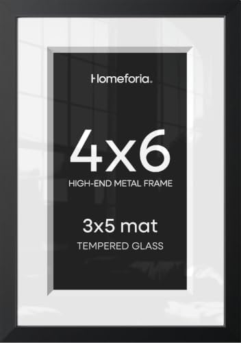 Homeforia 4x6 Black Picture Frame, High-End Metal, 3x5 Mat, Glass by Homeforia