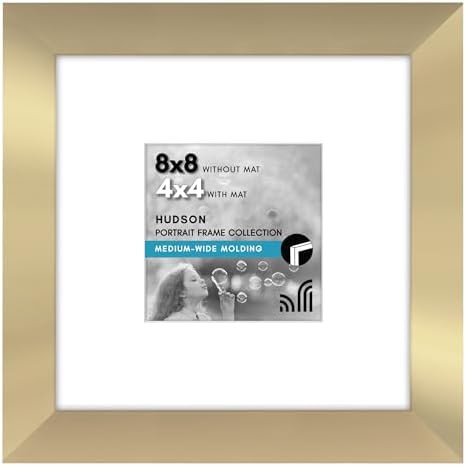 Americanflat 8x8 Picture Frame - Matted to 4x4 - Engineered Wood - Gold by Americanflat