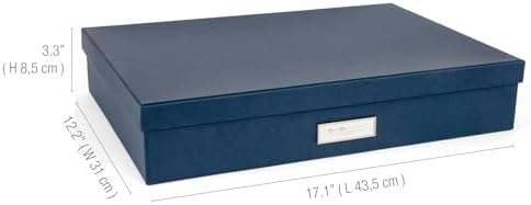 Bigso Sverker Canvas Fiberboard Legal and Art Storage Box | Scrapbook Storage Box for Loose Papers and More | Durable Document Boxes with Lid and Leather Handle | 17.1’’ x 12.2’’ x 3.3’’ | Blue - Image 2