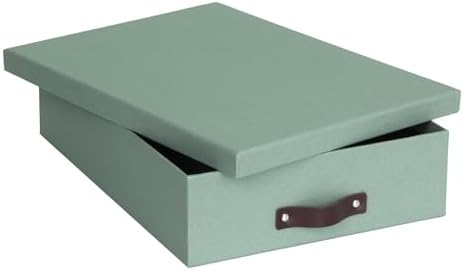Bigso Oskar Canvas Fiberboard Document Letter Box for Important Paperwork A4 or Letter Size - Durable Keepsake Box with Lid and Leather Handle - 3.3in x 10.2in x 13.8in - Soft Teal - Image 3