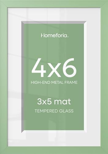 Homeforia 4x6 Green Picture Frame, High-End Metal, 3x5 Mat, Glass by Homeforia