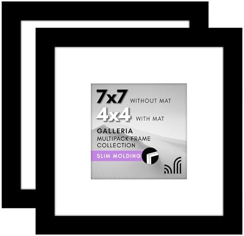 Americanflat 7x7 Picture Frame 2-Pack - Matted to 4x4 - Black by Americanflat
