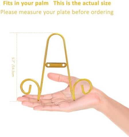 YY YEARCHY Metal Plate Stand Holder, Wall Hanging Display Rack, Sturdy Iron Easel for Displaying Plates (6-12 Inch), Bowls, Platters, Art, Photos, Books (4, Gold, 5.7"x3.2"x2.8") - Image 4