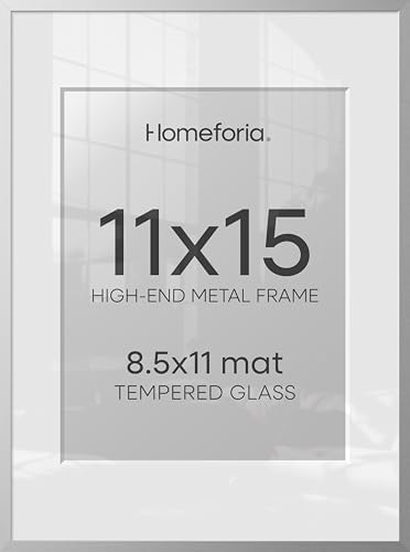 Homeforia 11x15 Silver Picture Frame, High-End Metal, 8.5x11 Mat, Glass by Homeforia