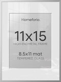 Homeforia 11x15 Silver Picture Frame, High-End Metal, 8.5x11 Mat, Glass by Homeforia
