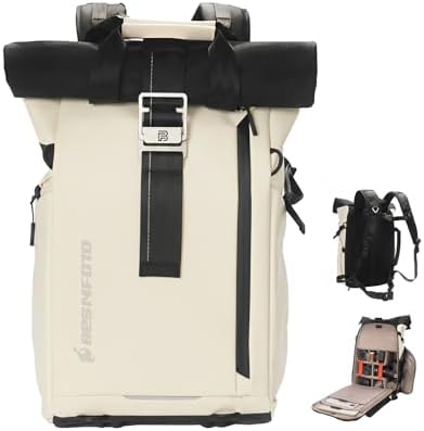 Besnfoto Camera Backpack, Waterproof Travel Camera Bag for Photographer Expandable Roll Top Photography Case for DSLR SLR Mirrorless Camera Fit up to 15.6 inch Laptop with Rain Cover by Besnfoto