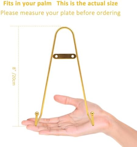 YY YEARCHY Metal Plate Stand Holder, Wall Hanging Display Rack, Sturdy Iron Easel for Displaying Plates (8-14 Inch), Bowls, Platters, Art, Photos, Books (4, Gold, 8"x4.8"x4") - Image 4