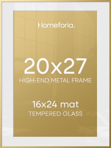 Homeforia 20x27 Gold Picture Frame, High-End Metal, 16x24 Mat, Glass by Homeforia