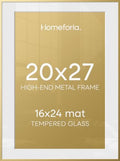 Homeforia 20x27 Gold Picture Frame, High-End Metal, 16x24 Mat, Glass by Homeforia