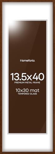 Homeforia 13.5x40 Brown Oak Picture Frame, High-End Wood, 10x30 Mat, Glass by Homeforia