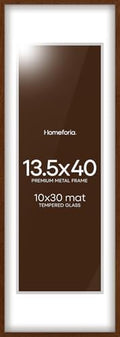 Homeforia 13.5x40 Brown Oak Picture Frame, High-End Wood, 10x30 Mat, Glass by Homeforia