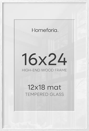 Homeforia 16x24 White Oak Picture Frame, High-End Wood, 12x18 Mat, Glass by Homeforia
