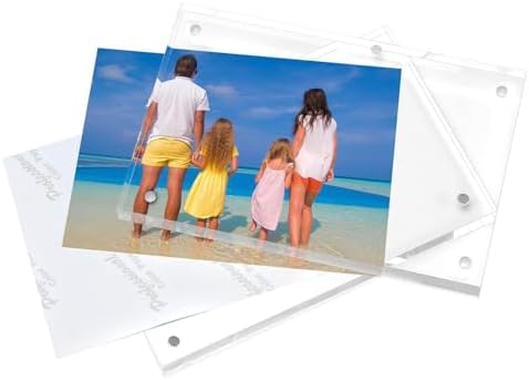 Meetu Acrylic Picture Frame 4x6,Clear Freestanding Double Sided 20mm Thickness Frameless Magnetic Photo Frames Desktop Display with Gift Box Package(5 Pack) - Image 3