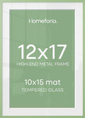 Homeforia 12x17 Green Picture Frame, High-End Metal, 10x15 Mat, Glass by Homeforia