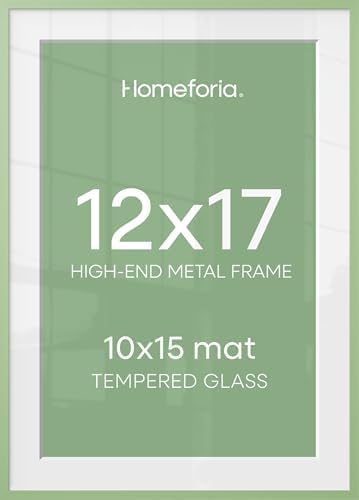 Homeforia 12x17 Green Picture Frame, High-End Metal, 10x15 Mat, Glass by Homeforia
