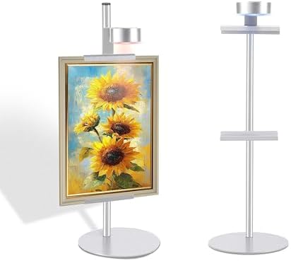 Adjustable Desktop Photo Frame Stand with Magnetic Wall Painting Light, Holds Picture Frames up to 18 Inch,with Rechargeable Battery,Metal Vertical Stand with 3 Color Temperature & 13RGB Poster Lights, for Displaying Picture Frames, Artworks (1Pack, Si... by Unknown