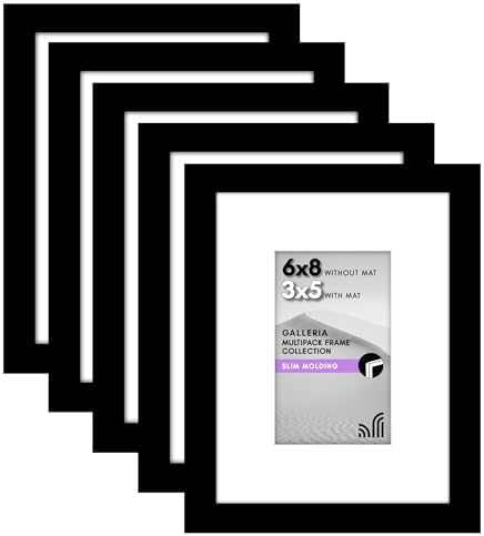 Americanflat 6x8 Picture Frame 5-Pack - Matted to 3x5 - Black by Americanflat