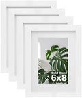 Egofine 6x8 Picture Frames Set of 4, Made of Solid Wood Covered by Plexiglass 4x6 and 5x7 with Mat or 6x8 whitout Mat, for Table Top Display and Wall Mounting Photo Frame White by Egofine