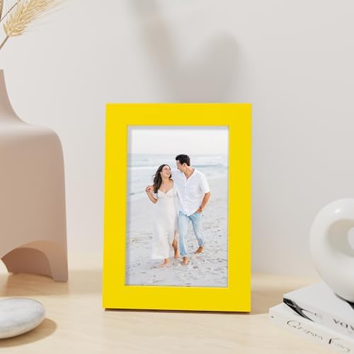 Vittanly 4x6 Picture Frame Made of Solid Wood for Wall or Tabletop, Yellow - Image 4