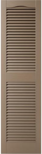 12 in. W x 80 in. H Builders Edge, Standard Cathedral Top Center Mullion, Open Louver Shutters, Includes Matching Installation Spikes (Per Pair), 385 - French Roast - Image 2