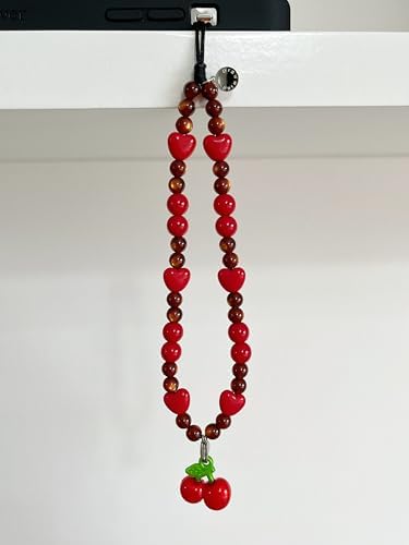 Drawwind Phone Charm Beaded Wristlet Strap Universal Cell Phone Lanyard Cute Bracelet Wrist Strap Beaded Chain String Handmade Accessories for Case Camera Bags (Sweet Cherries) - Image 5