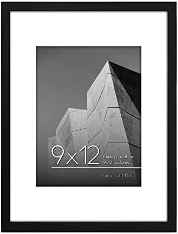 Americanflat 9x12 Picture Frame with Shatter-Resistant Glass - Use as 6x8 Frame with Mat or Display 9x12 Photo Without Mat - Streamline Collection - Picture Frames for Tabletop and Wall - Black - Image 3