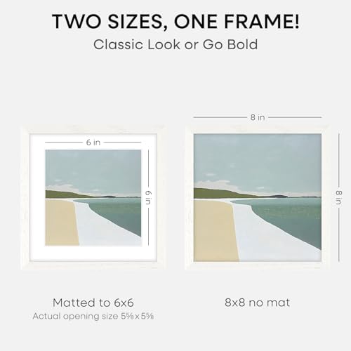 Homeforia 8x8 White Oak Picture Frame, High-End Wood, 6x6 Mat, Glass - Image 2
