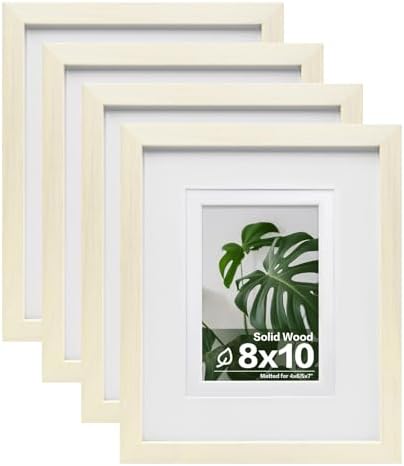 Egofine 8x10 Picture Frames Set of 4, Made of Solid Wood Covered by Plexiglass 4x6 and 5x7 with Mat or 8x10 without Mat, for Table Top Display and Wall Mounting Photo Frame Beige by Egofine