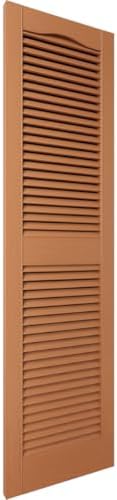 12 in. W x 31 in. H Builders Edge, Standard Cathedral Top Center Mullion, Open Louver Shutters, Includes Matching Installation Spikes (Per Pair), 471 - Treated Cedar - Image 3