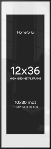 Homeforia 12x36 Black Picture Frame, High-End Metal, 10x30 Mat, Glass by Homeforia