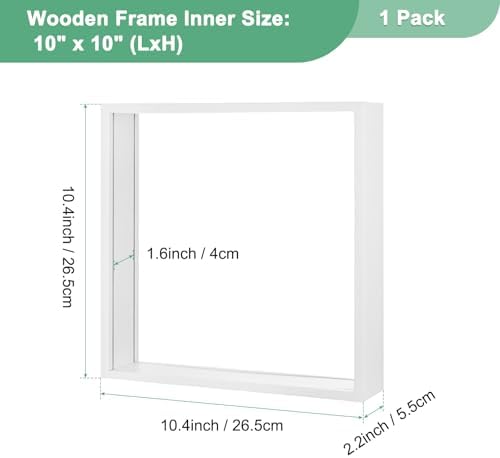 M METERXITY 1-Pack Dried Flower Frame, 10 x 10 Inch Double Acrylic Wooden Dried Flower Photo Floating Frame for Tabletop/DIY/Handicrafts [White] - Image 3