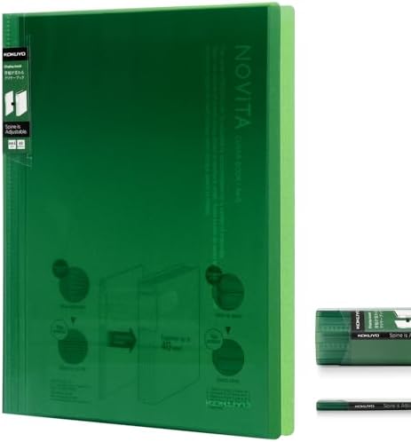 Kokuyo 40-Pocket Binder with Plastic Sleeves 8.5"x11" (Green), A4 and US Letter Expandable Art Portfolio Folder with Clear Sheet Protectors. 80 Pages of Presentation Display Book. (RA-N40G) by KokuyoUS