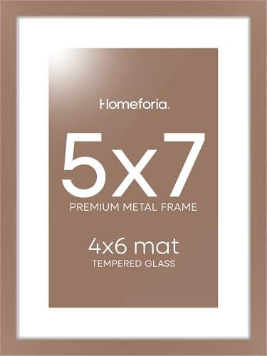 Homeforia 5x7 Mocha Picture Frame, High-End Metal, 4x6 Mat, Glass by Homeforia