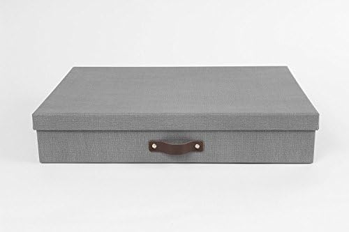 Bigso Sverker Canvas Fiberboard Legal and Art Storage Box | Scrapbook Storage Box for Loose Papers and More | Durable Document Boxes with Lid and Leather Handle | 17.1’’ x 12.2’’ x 3.3’’ | Grey - Image 4