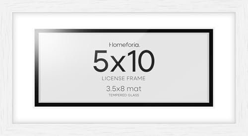 Homeforia 5x10 Black Oak License Frame, High-End Wood, 3.5x8 Mat, Glass by Homeforia
