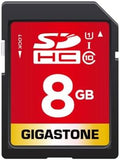 GIGASTONE 8GB SD Card UHS-I U1 Class 10 SDHC Memory Card, Speed Up to 80MB/s, Full HD Video Kodak Olympus Digital Camera, with 1 mini case by Gigastone