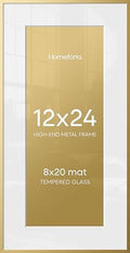 Homeforia 12x24 Gold Picture Frame, High-End Metal, 8x20 Mat, Glass by Homeforia