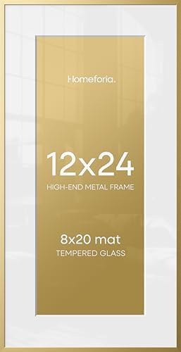 Homeforia 12x24 Gold Picture Frame, High-End Metal, 8x20 Mat, Glass by Homeforia