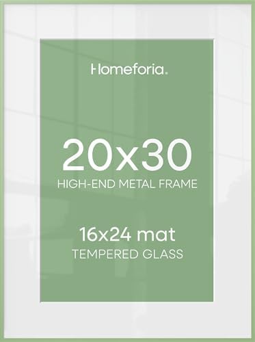 Homeforia 20x30 Green Picture Frame, High-End Metal, 16x24 Mat, Glass by Homeforia
