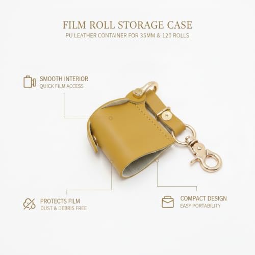 Compact PU Leather Film Roll Case for 35mm & 120 Format - Retro Style Storage Pouch with Keychain Loop - Image 5