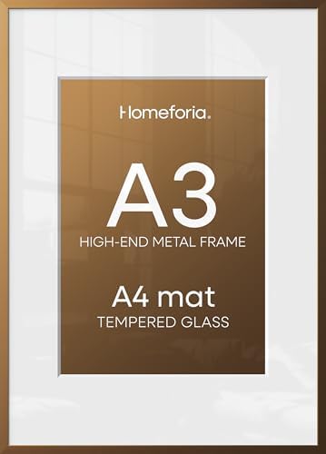 Homeforia A3 Bronze Picture Frame, High-End Metal, A4 Mat, Glass by Homeforia
