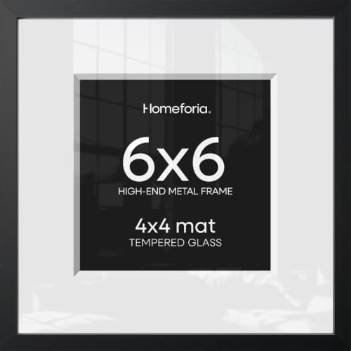 Homeforia 6x6 Black Picture Frame, High-End Metal, 4x4 Mat, Glass by Homeforia