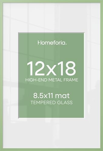 Homeforia 12x18 Green Picture Frame, High-End Metal, 8.5x11 Mat, Glass by Homeforia