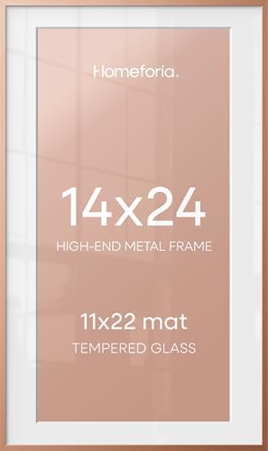 Homeforia 14x24 Rose Picture Frame, High-End Metal, 11x22 Mat, Glass by Homeforia