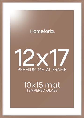 Homeforia 12x17 Mocha Picture Frame, High-End Metal, 10x15 Mat, Glass by Homeforia