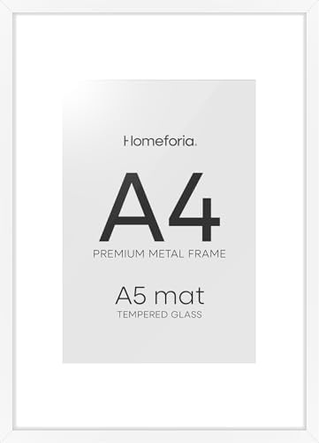 Homeforia A4 White Picture Frame, High-End Metal, A5 Mat, Glass by Homeforia