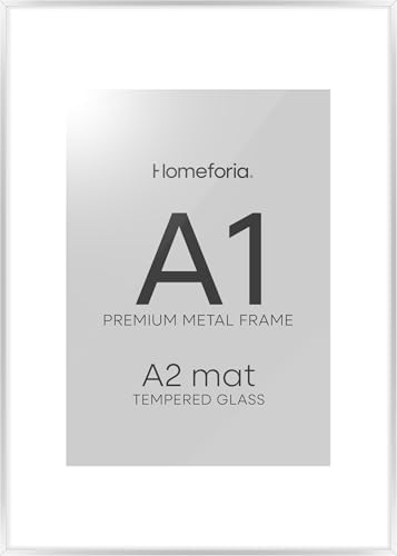 Homeforia A1 Silver Poster Frame, High-End Metal, A2 Mat, Glass by Homeforia