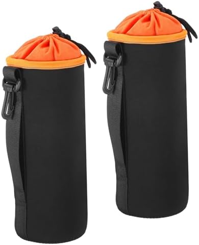 PATIKIL Camera Lens Bag, 2 Pcs 3.7" ID x 9.8" H Cylindrical Drawstring Lens Pouch with Thick Protective Neoprene, Lens Case for DSLR Camera Lens, Water Coffee Cups Black, Orange by PATIKIL